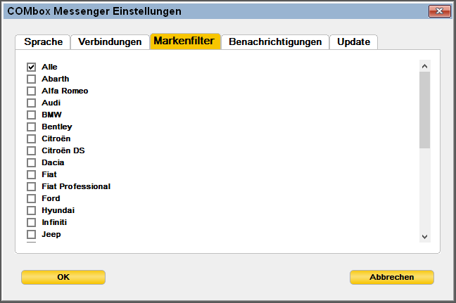 Messenger Einstellungen: Markenfilter